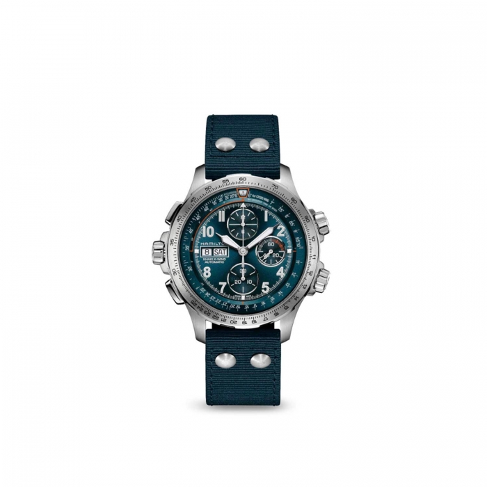 Reloj Hamilton Watch Khaki Aviation de acero y correa azul