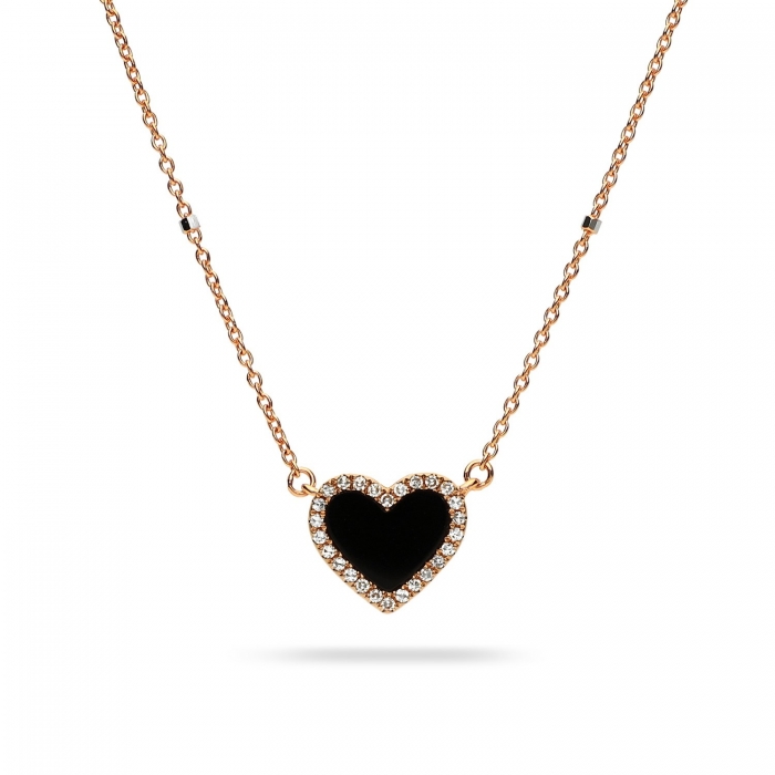 Halo Heart Black Agate Necklace