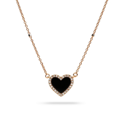 Halo Heart Black Agate Necklace