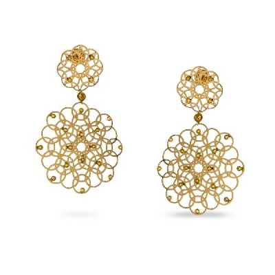 Mandala Long earrings in rose gold and yellow diamonds