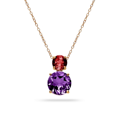 Rose Gold Necklace with Amethyst and Rhodalite