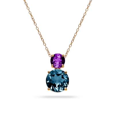 Rose Gold Necklace with London Topaz and Amethyst