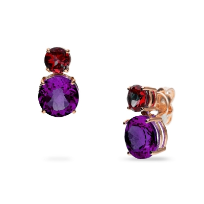 Rose Gold Earrings with Amethyst and Rhodalite