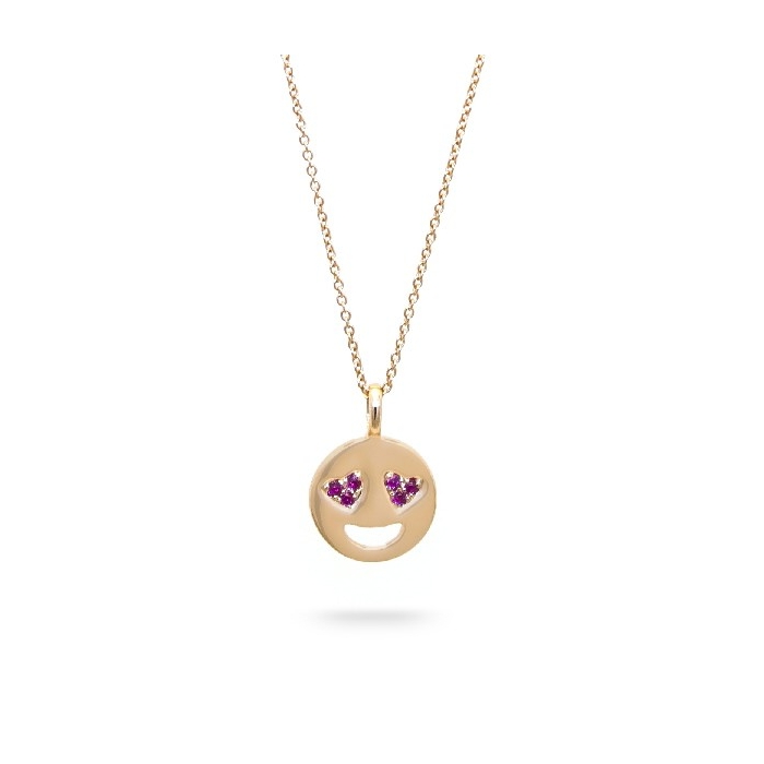 Rose gold and ruby Emoji heart eyes pendant by Grau Jewelry