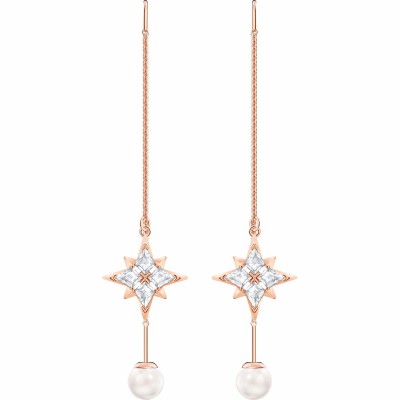 Symbolic Swarovski chain earrings, white, bath in rose gold tone