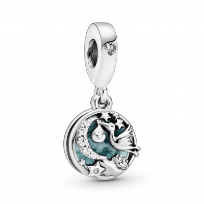 Pandora pendant Stork and stars with blue enamel