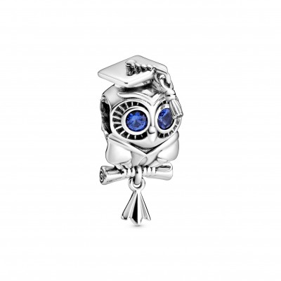 Pandora Charm Graduation Owl with eyes Blue glass