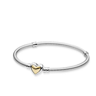 Pandora Snake Chain Bracelet With Gold Plated Heart Clasp