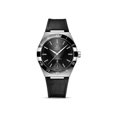 Omega watch steel and black leather