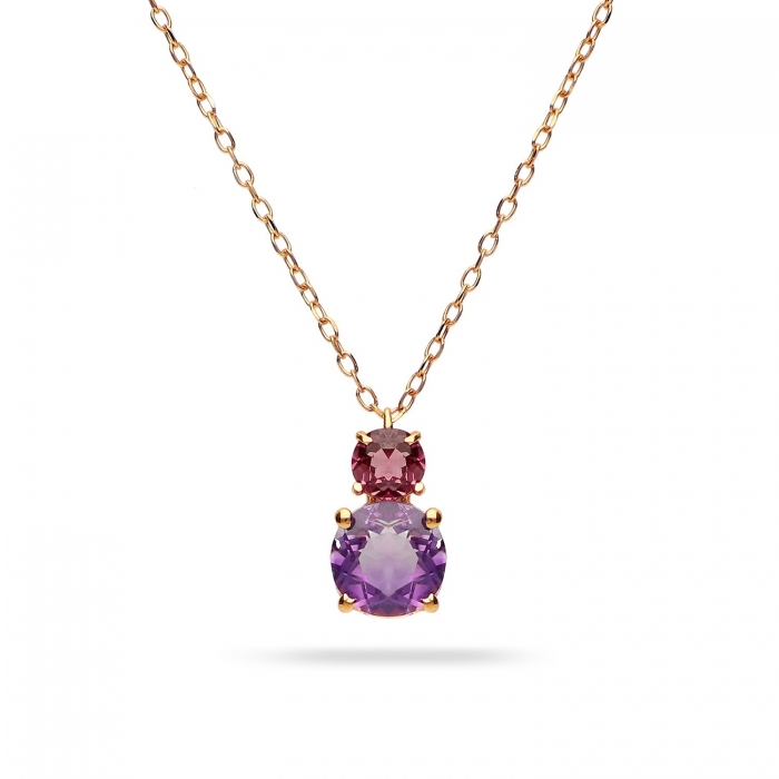 Rose Gold Necklace with Amethyst and Rhodalite