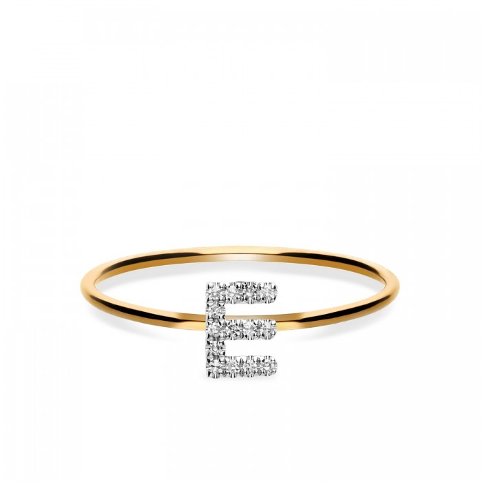Grau Initials Pink Gold E Letter Ring