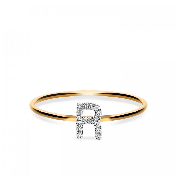 Rose Gold Ring Grau Initials Letter R