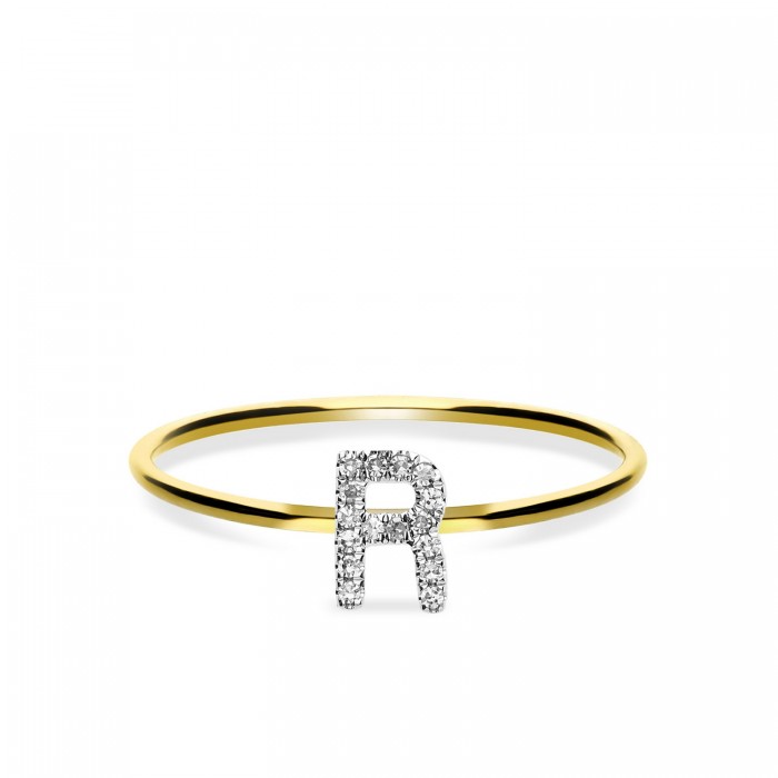 Yellow Gold Ring Grau Initials Letter R