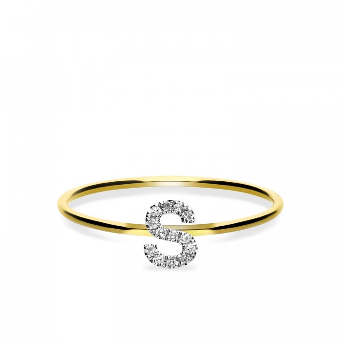 Yellow Gold Ring Grau Initials Letter S