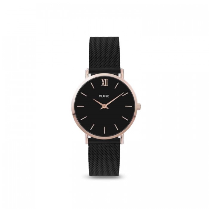 Rellotge Minuit Mesh 33mm rosa i esfera negra