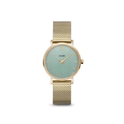 Cluse Minuit Mesh watch gold color steel and 33 mm green dial
