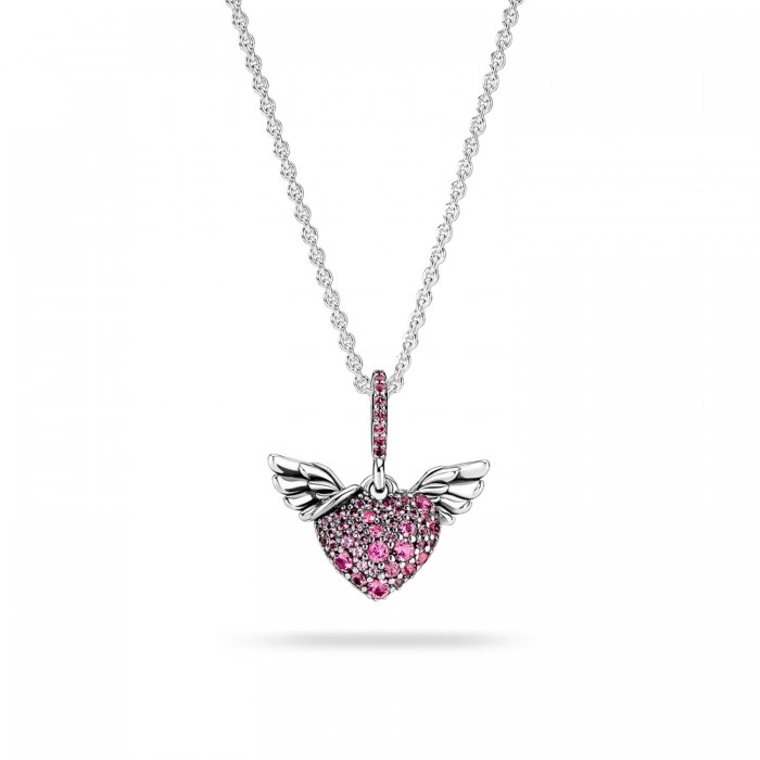 Pandora Heart in Pavé and Angel Wings Necklace