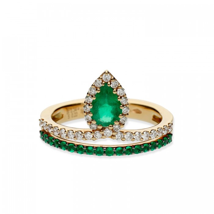 Grau Two Band Ring with Emerald