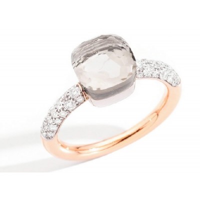 Rose Gold Ring with Diamonds and Pomellato White Topaz