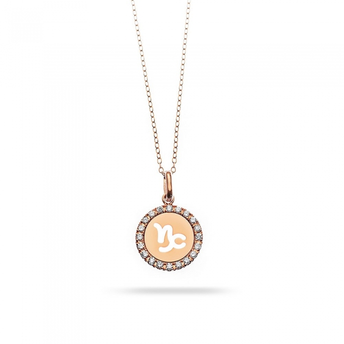 Collar horòscop capricorn en or rosa amb bisell de diamants