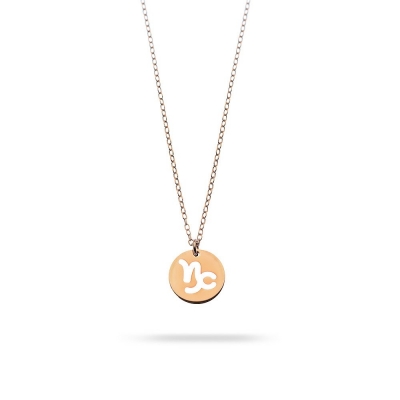 Capricorn horoscope necklace in rose gold with diamond bezel
