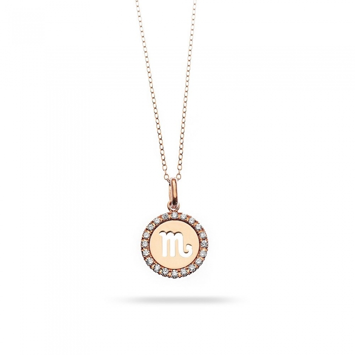 Scorpio horoscope necklace in rose gold with diamond bezel