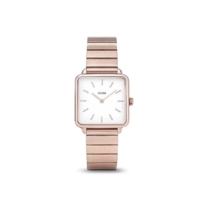 Rellotge La Tetragon or rosa de 28,5mm. i esfera blanca