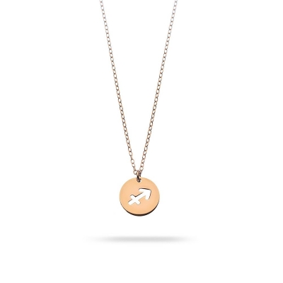 Sagittarius horoscope necklace in rose gold with diamond bezel