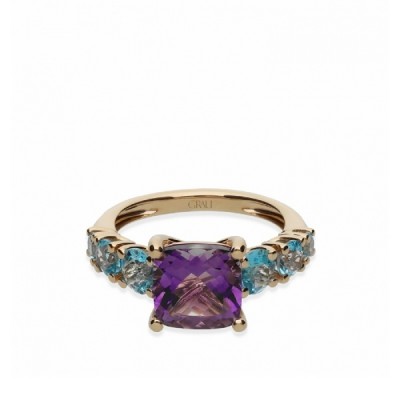 Rose Gold Ring with Topaz and Amethyst
