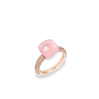 Rose gold and white ring, with diamonds and with rose quartz and chalcedony, Pomellato Nudo