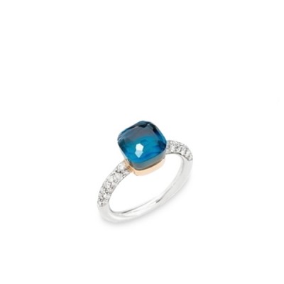Nudo Petit ring in white and pink gold with diamonds and London blue topaz and turquoise by Pomellato