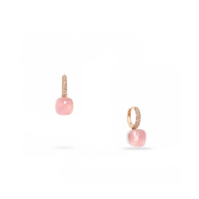 Earrings rose gold and white, with diamonds and with rose quartz and chalcedony, Pomellato Nudo