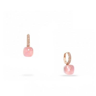 Earrings rose gold and white, with diamonds and with rose quartz and chalcedony, Pomellato Nudo