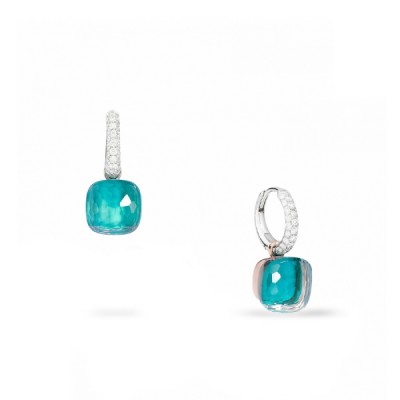 White and pink gold earrings with diamonds and sky blue topaz and Pomellato agate