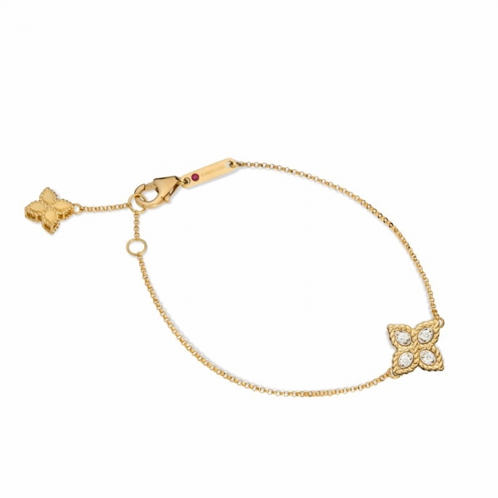 Fine yellow gold and flower bracelet with diamonds by Roberto Coin
