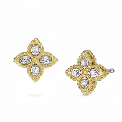 Roberto Coin diamond and yellow gold flower earrings