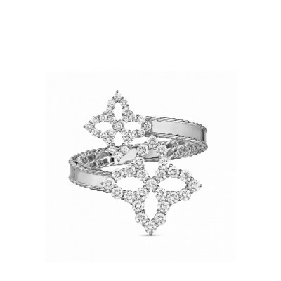 Anillo de oro blanco y diamantes doble flor de Roberto Coin
