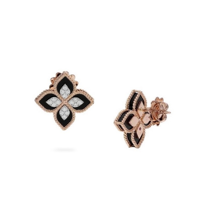 Roberto Coin Rose Gold Earrings with Black Jade