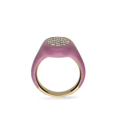 Pink Seal and Pavé Diamonds Ring