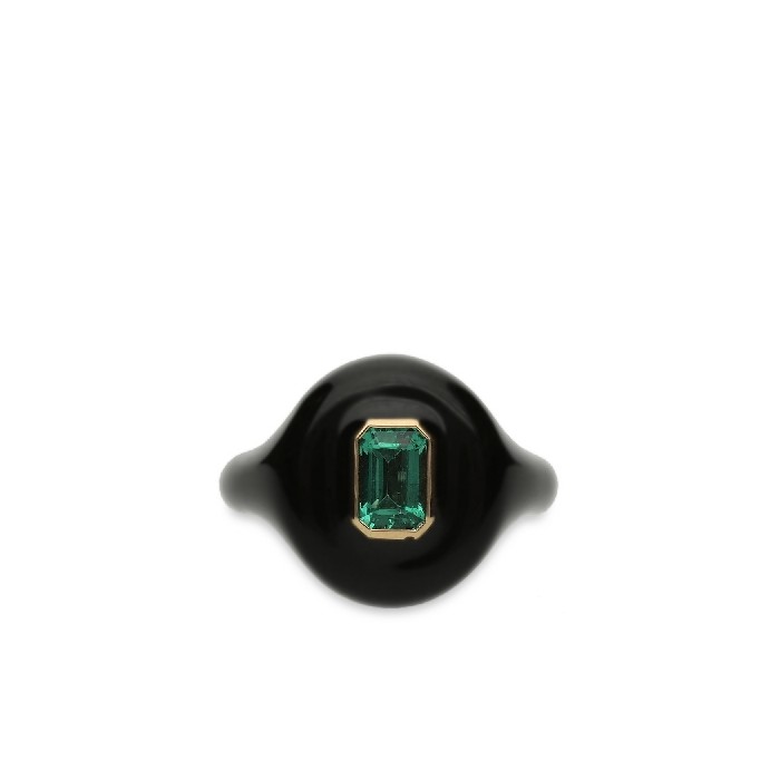 Anillo esmalte negro y esmeralda Grau