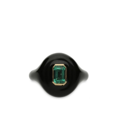 Grau emerald and black enamel ring