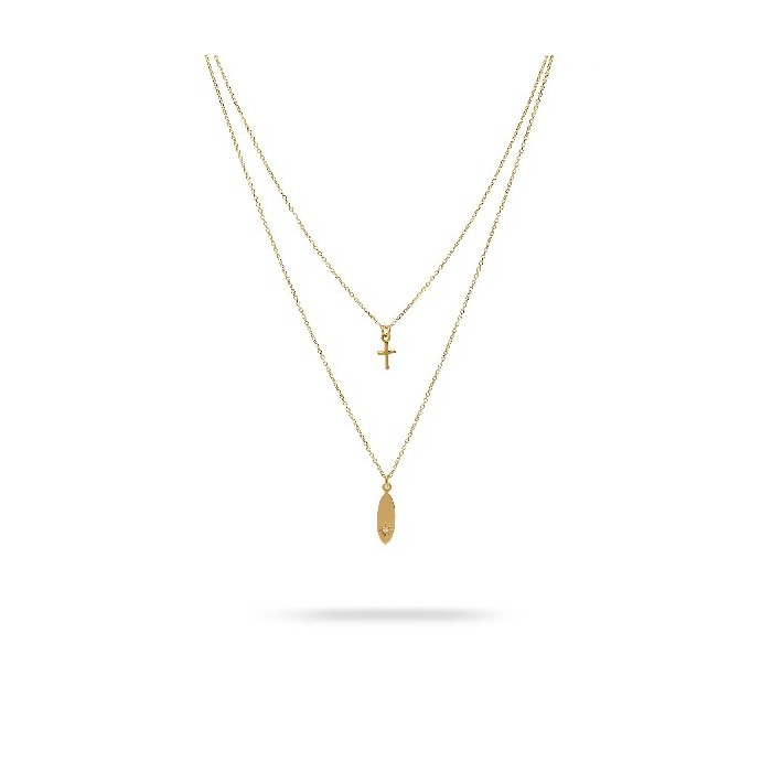 My Essence Yellow Gold Necklace with Cross and Plate