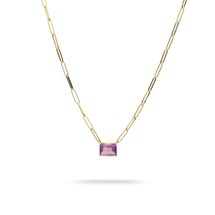 Grau Amethyst Paperclip Chain Necklace