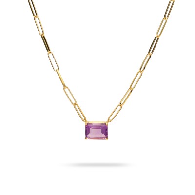 Grau Amethyst Paperclip Chain Necklace