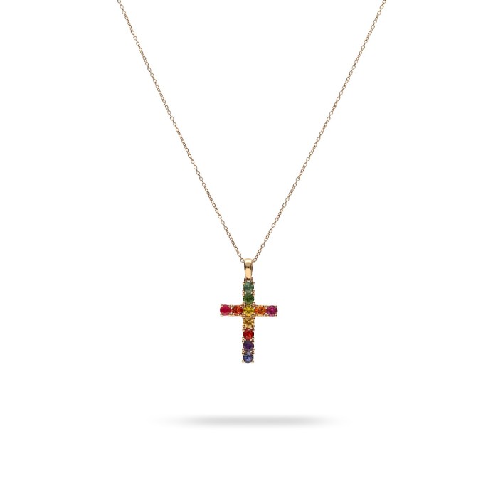 Rose Gold Necklace with Cross and Sapphires
