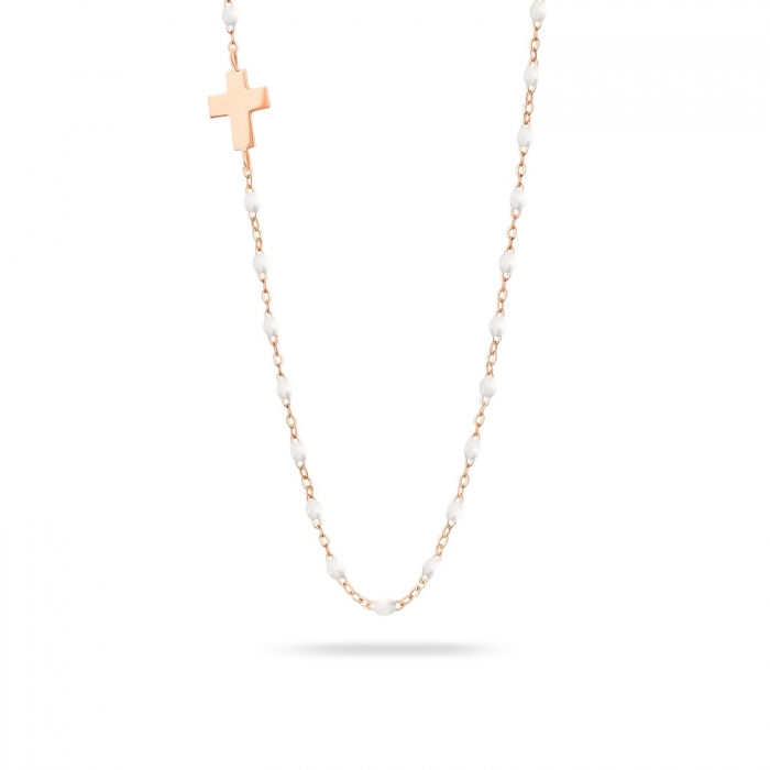 Necklace Rose Gold, Cross and White Resin Gigi CLOZEAU