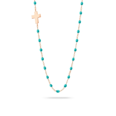 Necklace Rose Gold, Cross and Turquoise Green Resin GIGICLOZEAU