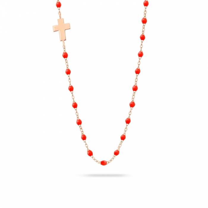 Necklace Rose Gold, Cross and Coral Resin GIGICLOZEAU