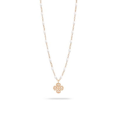 Rose Gold, Clover and White Resin Necklace Gigi CLOZEAU