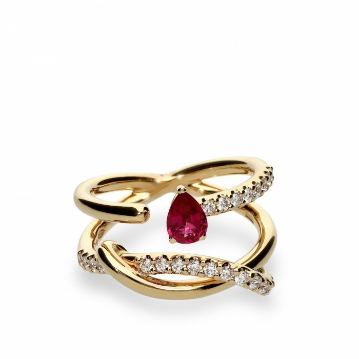 Ruby and Diamond Pear Shaped Ring